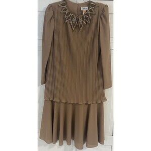 Gilberti Vintage Accordion Pleat Sequin Evening Dress Cocoa Brown Size 8